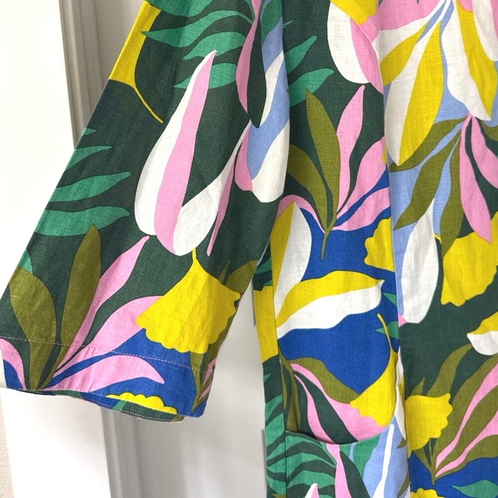 Boden Laurie Linen Shift Dress Womens Size 8R Multi Color Plum Blossom Tropical - Picture 6 of 11